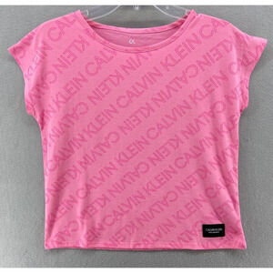 NWT‎ Calvin Klein Performance T-Shirt Woman Small 7 Pink Cropped All Over Print